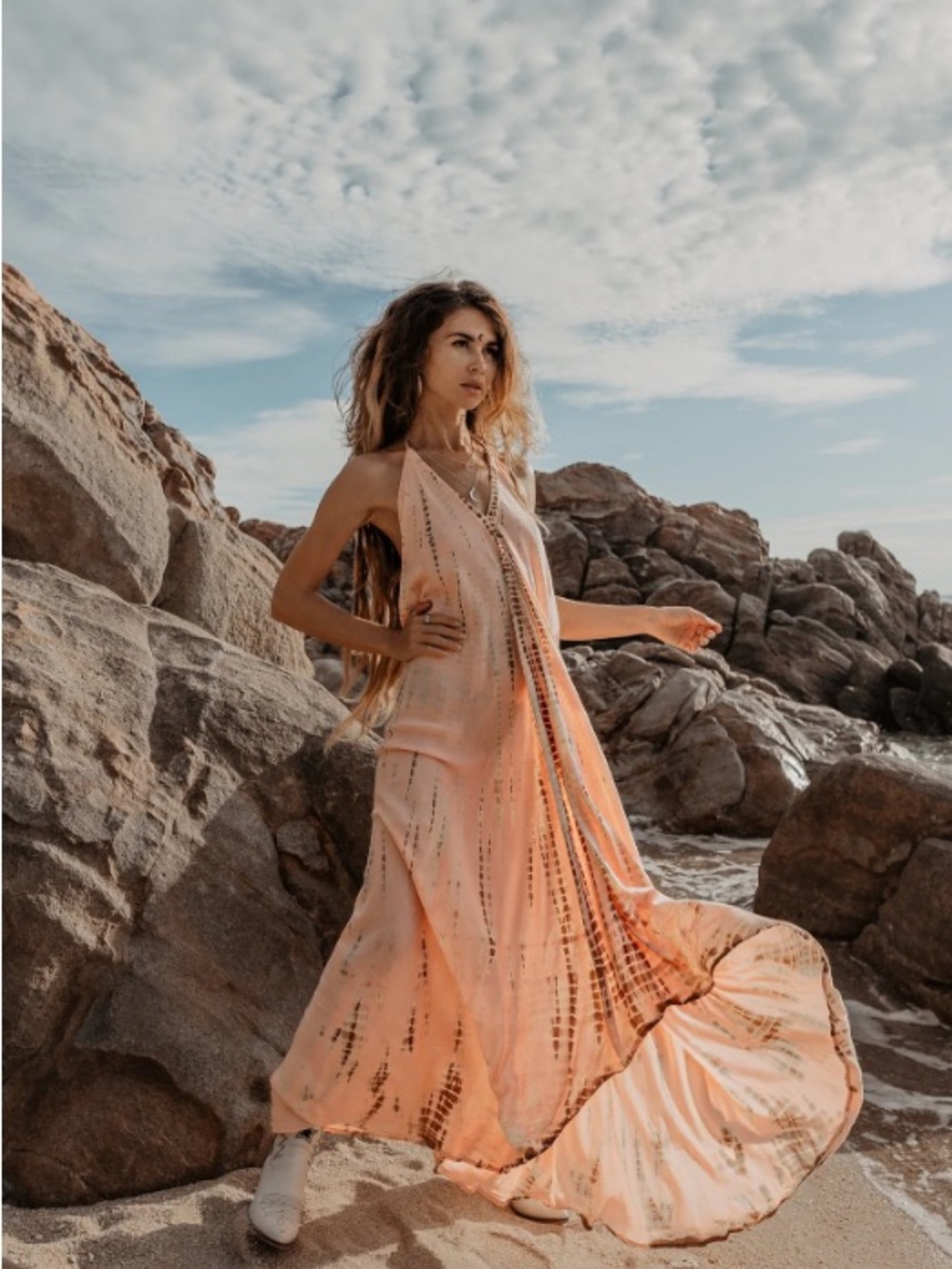 Peach Tie-Dye Maxi Dress